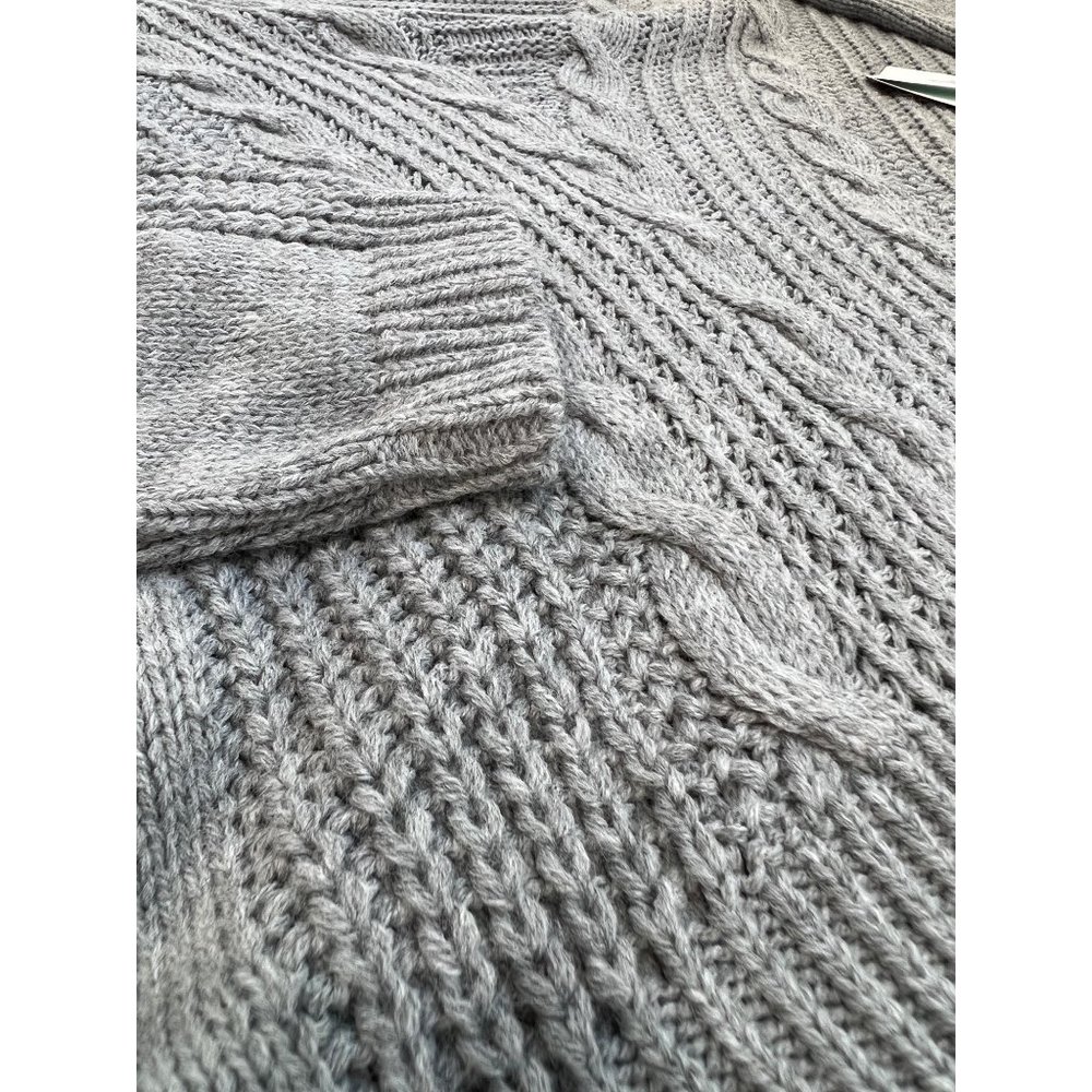 NWT Abound Size L Grey Heather Cable Knit Crew Neck Pullover Sweater - Picture 10 of 12